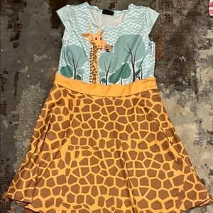 Giraffe Print Kids Dress - Orange and Brown size 10/12